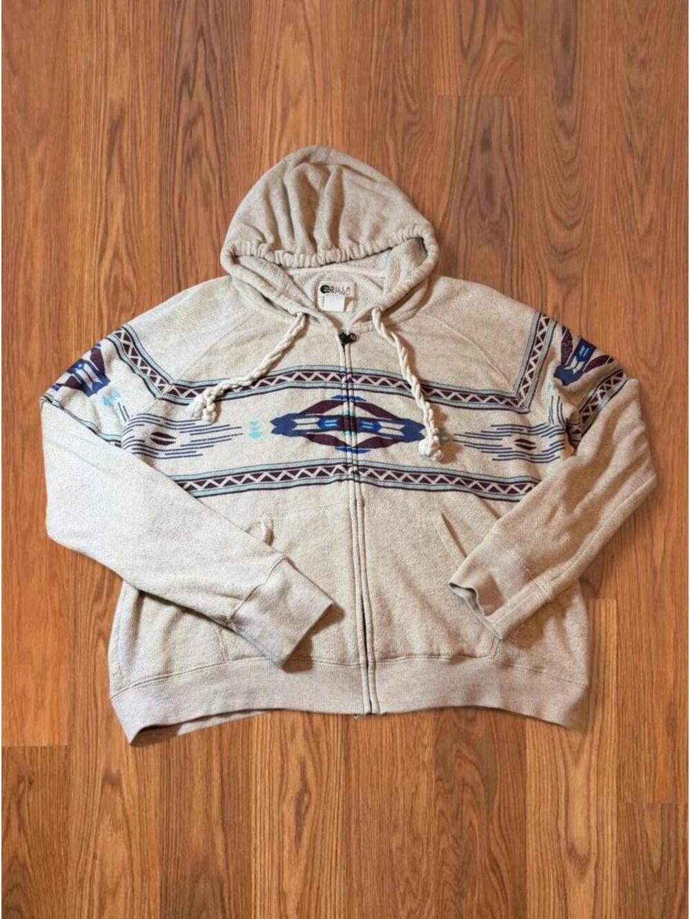 Vintage Billabong Aztec Hoodie Mens Small Zip Up Geometric Blue Tribal Jacket